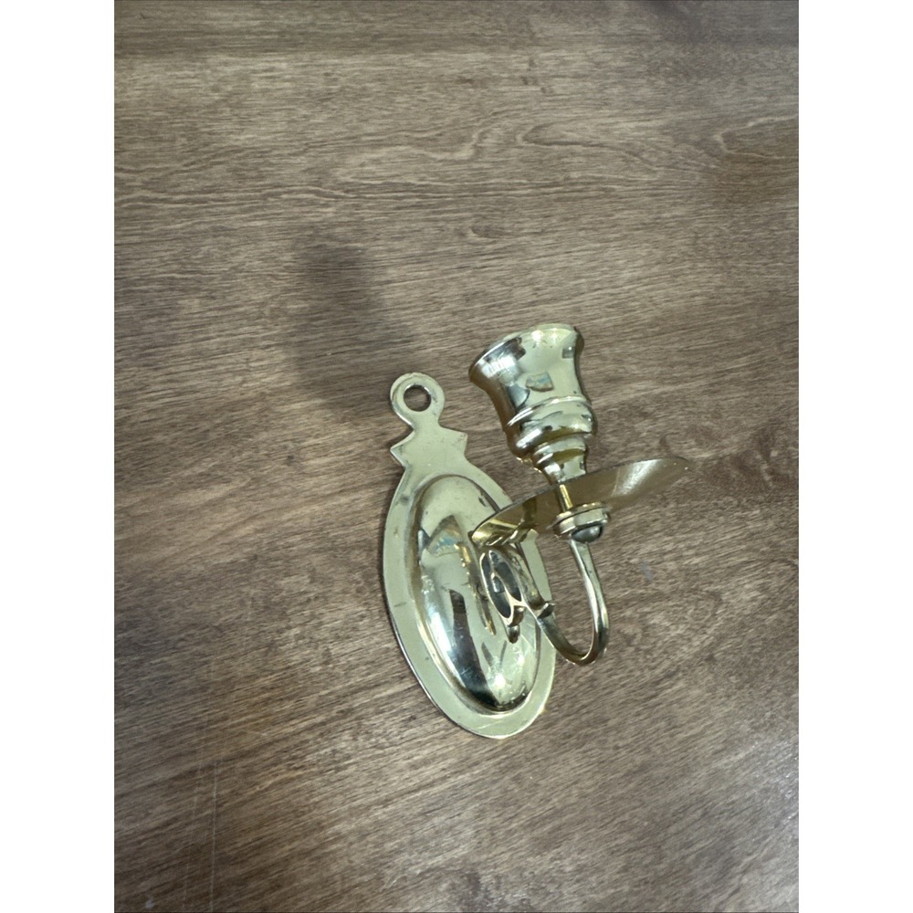 Vintage Brass Wall Sconce Candle Holder Oval Shield Taper Made in India Gold